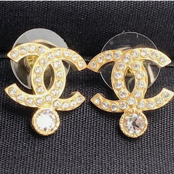 Authentic Chanel CC Earrings With Crystals Gold Hardware Brand New In Box - Picture 6 of 6